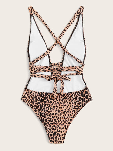 Costume da bagno intero incrociato leopardo