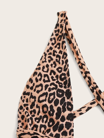 Costume da bagno intero incrociato leopardo