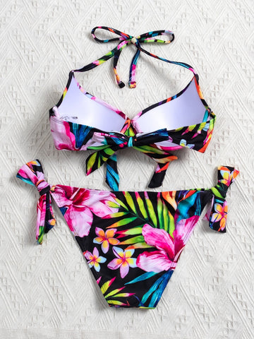 Costume da bagno push up halter floreale