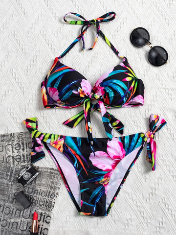 Costume da bagno push up halter floreale