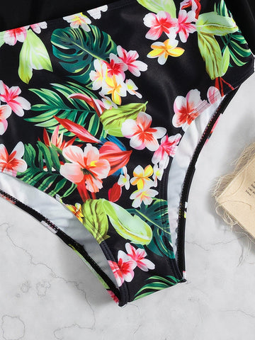 Bikini con stampa tropicale multistrato con volant