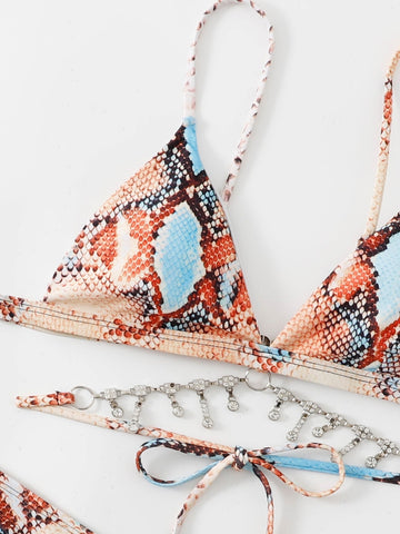 Bikini con stampa effetto serpente con strass