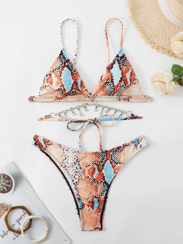 Bikini con stampa effetto serpente con strass