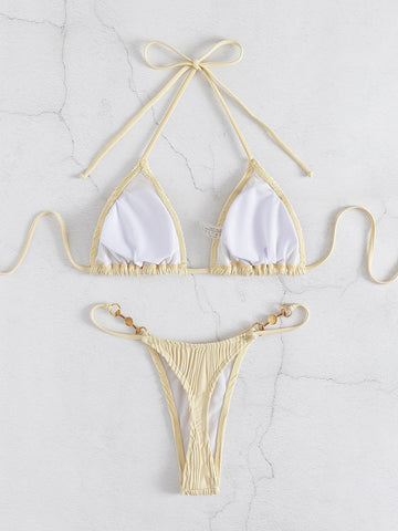 Costume da bagno bikini a triangolo con scollo all'americana collegato a catena