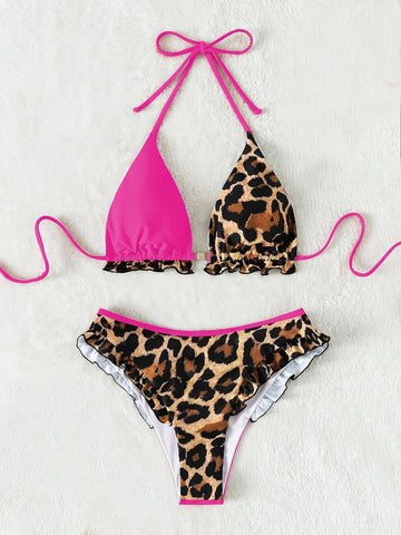 Bikini leopardato con volant