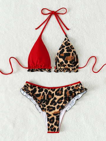 Bikini leopardato con volant