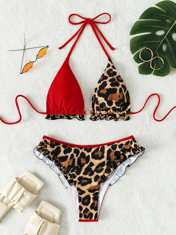 Bikini leopardato con volant