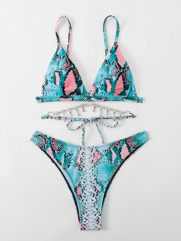 Bikini con stampa effetto serpente con strass