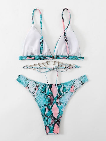 Bikini con stampa effetto serpente con strass