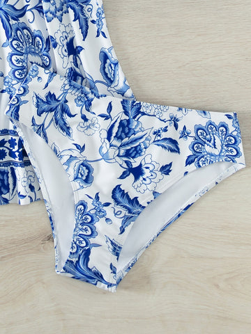 Bikini con stampa floreale croce indietro