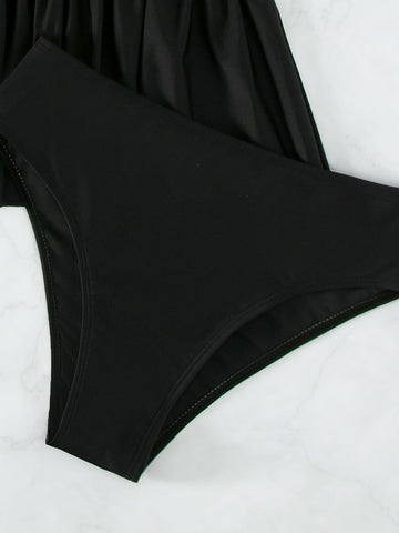 Costume da bagno bikini a fascia bustino arricciato con volant