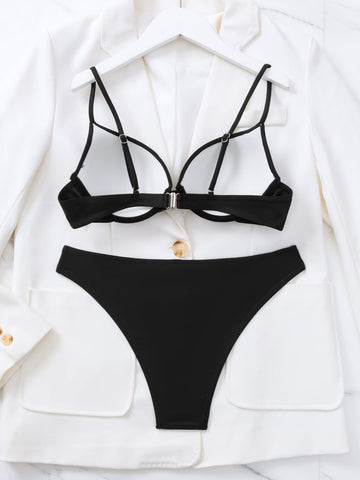 Costume da bagno bikini push up con strass con borchie