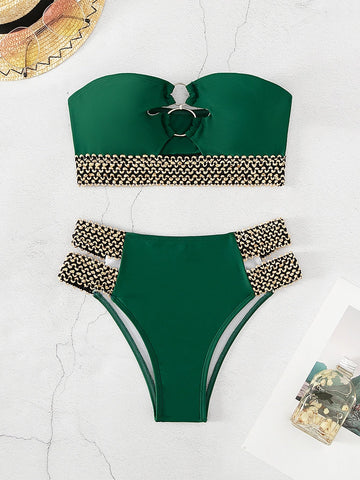 Costume da bagno bikini bandeau dettaglio cuciture anello collegato