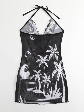 Cover up stampa vegetale halter