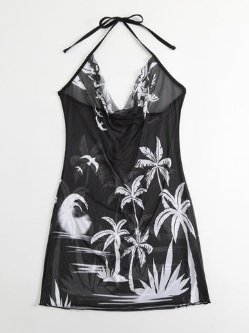 Cover up stampa vegetale halter