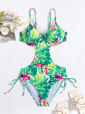 Costume intero con stampa tropicale con ferretto