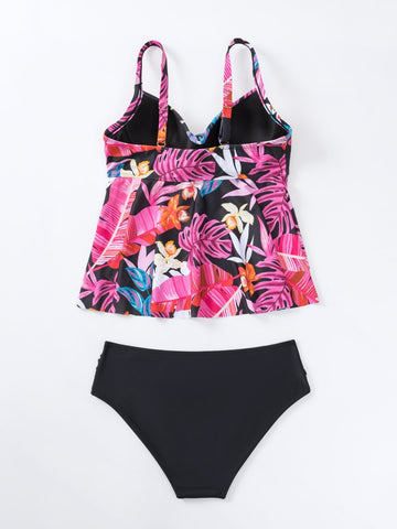 Bikini con stampa tropicale plissettato