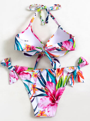 Costume da bagno push up halter floreale