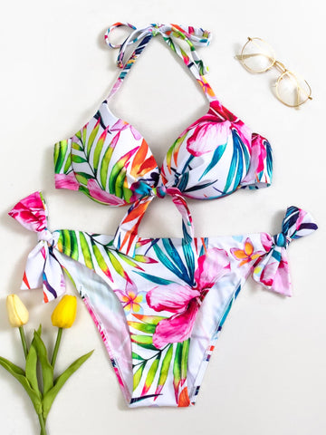 Costume da bagno push up halter floreale