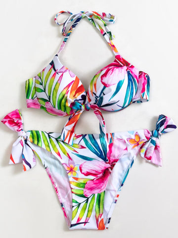 Costume da bagno push up halter floreale