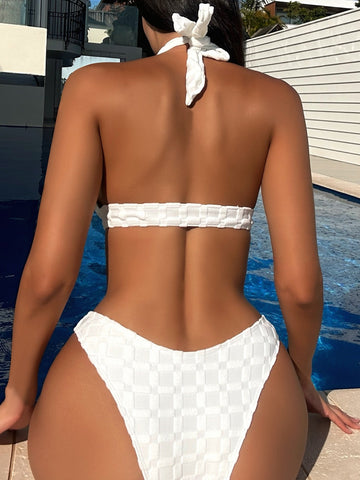 Costume da bagno bikini con annodatura al collo anello collegato