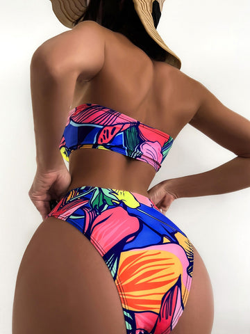 Costume intero con stampa tropicale cut out