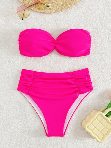 plissettato Top a fascia vita alta Bikini