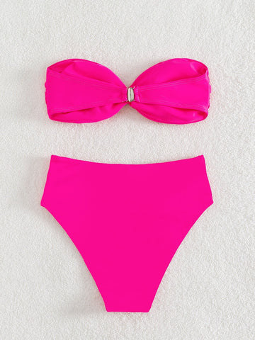 plissettato Top a fascia vita alta Bikini