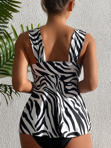 Bikini a righe zebra plissettato