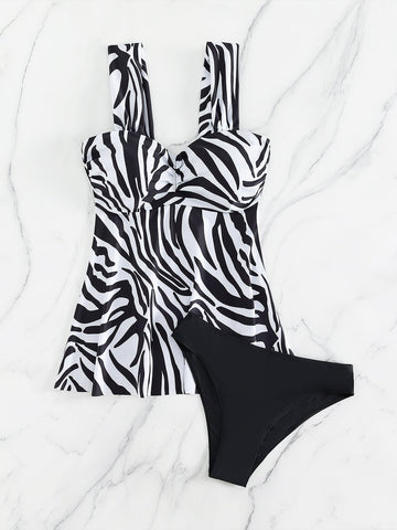 Bikini a righe zebra plissettato