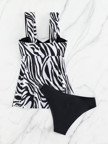 Bikini a righe zebra plissettato