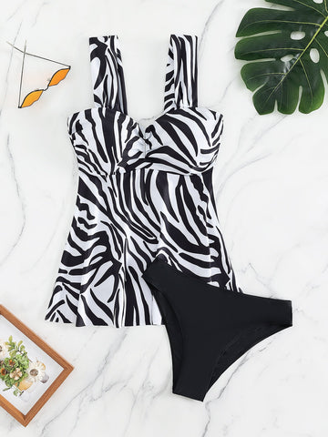 Bikini a righe zebra plissettato