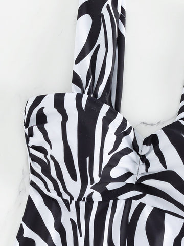 Bikini a righe zebra plissettato