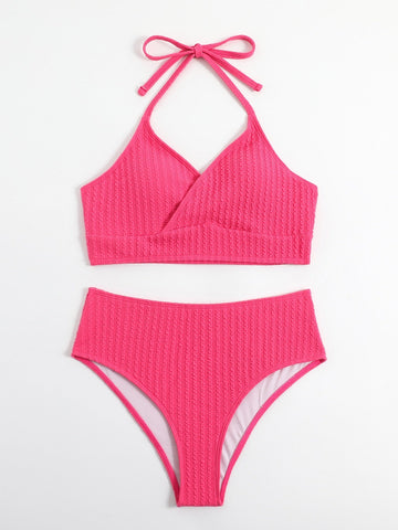 Costume da bagno bikini con annodatura al collo monocolore