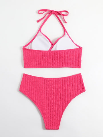 Costume da bagno bikini con annodatura al collo monocolore