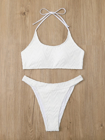 Costume da bagno bikini con annodatura al collo monocolore