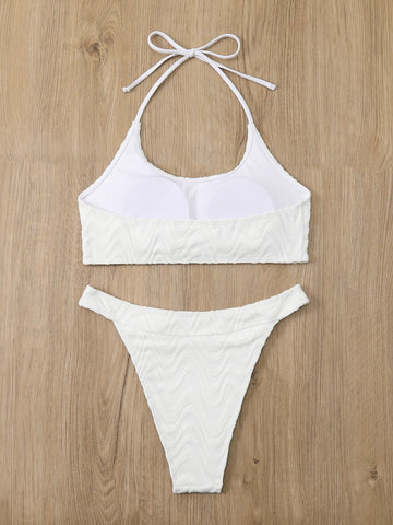 Costume da bagno bikini con annodatura al collo monocolore