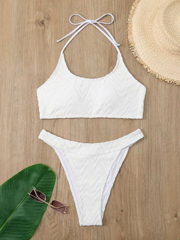 Costume da bagno bikini con annodatura al collo monocolore