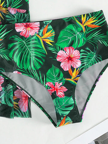 Costume da bagno bikini push-up con stampa tropicale con Gonna da spiaggia