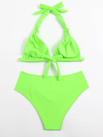 Bikini plissettato halter triangolo vita alta