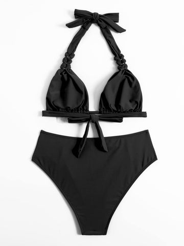 Bikini plissettato halter triangolo vita alta